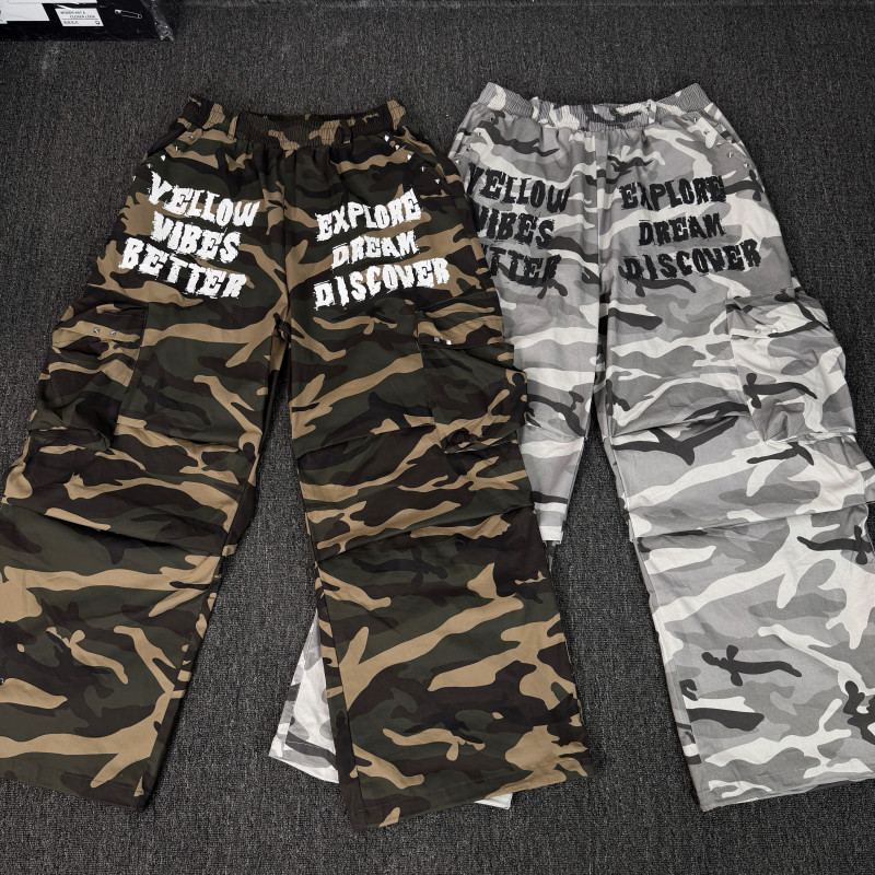 Yellowvibes Camouflage Rivet Letter American Street Style Loose Straight-Leg Hip-Hop Cargo Pants
