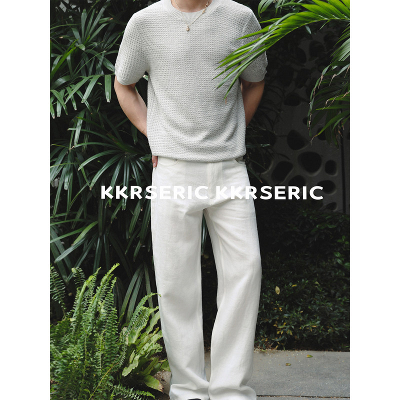 Original Design Yarn-Wet-Spun High-Count Yarn Micro-Crepe Texture Straight-Leg Pants