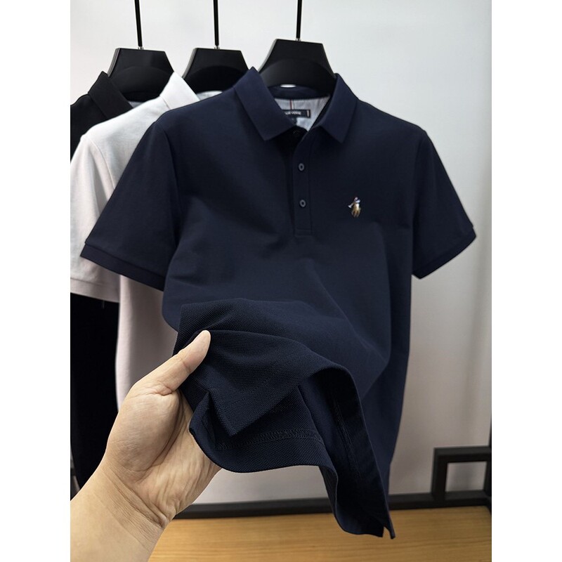 Polo Shirt with Slit Hem, 100% Pure Cotton, Brand Horse Logo, Men's Short-Sleeved Summer Top, T-Shirt, Men's Collared Shirt Polo Shirt with Slit Hem, 100% Pure Cotton, Brand Horse Logo, Men's Short-Sleeved Summer Top, T-Shirt, Men's Collared Shirt