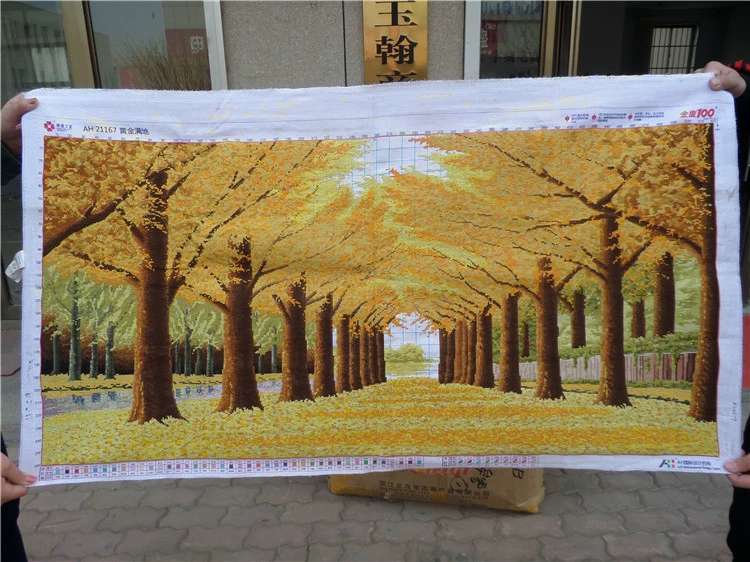 quan điểm handmade vàng cross-stitch xong sàn toàn cảnh của Avenue vàng sắc nét hai mét sơn phòng khách thêu - Công cụ & phụ kiện Cross-stitch tranh thêu chữ thập vợ chồng