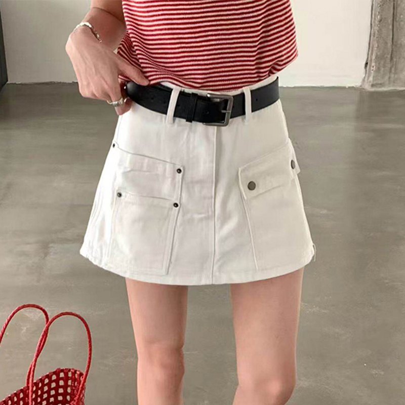 European High-Waisted White Denim Shorts for Women 2026 New Summer Thin Loose Wide-Leg A-Line Half Skirt Pants