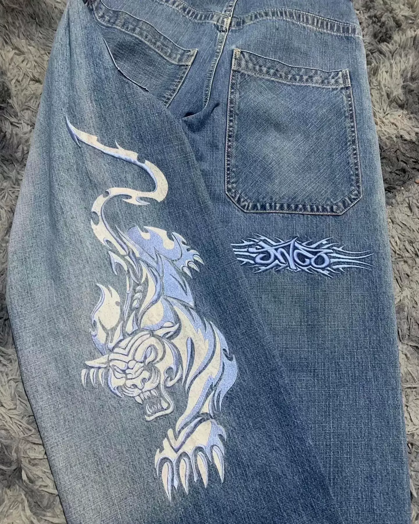 JNCO JEANS Y2K HARAJUKU хип-хоп тигр графика ретро черные