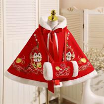 Girls Hanfu cloak childrens baby autumn and winter outdoor plus velvet thickening to keep warm China worship