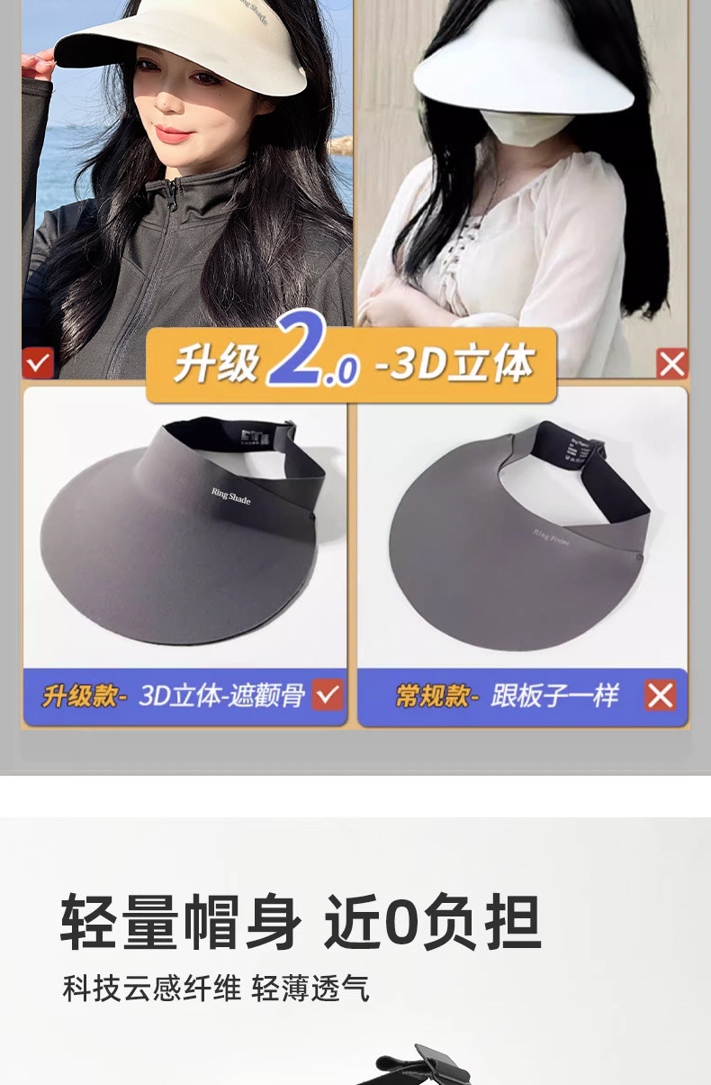 2025新款无痕一体防晒帽女款夏天防紫外线遮阳帽海边拍照太阳帽子详情14