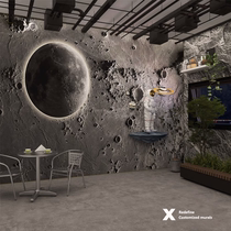 3D three-dimensional moon concave and convex surface relief customized background shop decoration wallpaper industrial style live starry sky mural