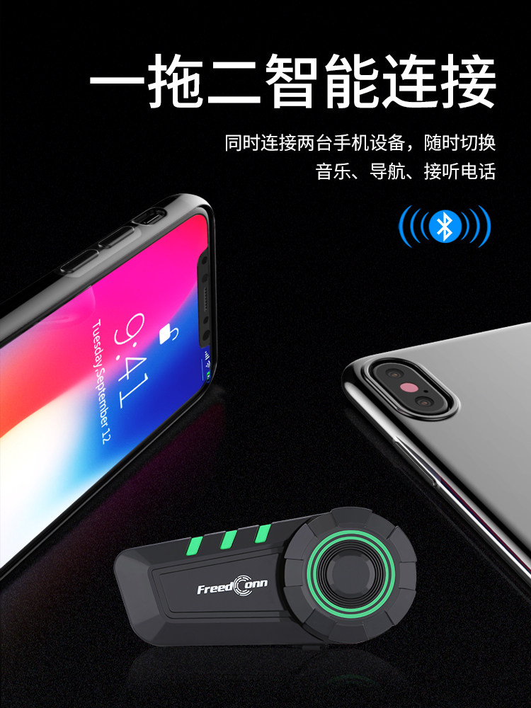 Luyi Ky Motorcycle Helmet Bluetooth Headset with Built-In Wireless Intercom, Dedicated for Front and Rear Seat Riders