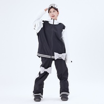 ASBOARDER Ski Wear (Black and White Bow) 23 24 New Waterproof Windproof Warm and Breathable Suit for Women