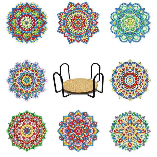 New diamond painted coasters pvc cup holder iron frame masonry painted coasters mandala DIY handmade diamond stickers