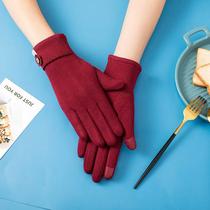 Womens Winter Spring and Autumn Gloves Thin Plus Velvet Thick Electric Vehicle Windproof and Coldproof Womens Winter Warmth Cycling Cycling