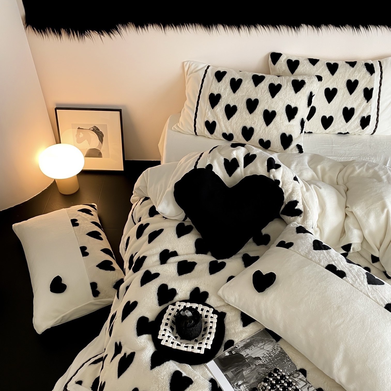 Dreamers) autumn winter AB face high gram heavy rabbit suede milk suede warm storage black and white loving sweet and cool wind four sets-Taobao