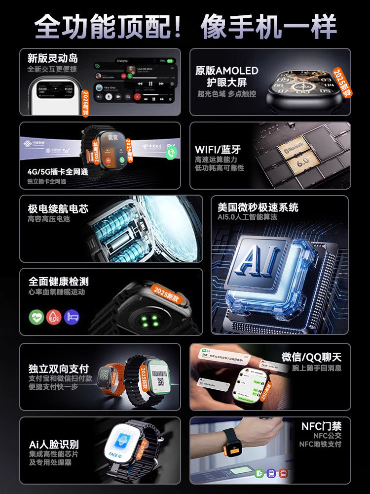 [2025 New Honeycomb Edition]Huaqiangbei S10Ultra6 Top-Tier Version Watchs9 Phone Watch Smart with Sim Card Slot, Downloadable, for Teenagers, Adults, Women, Men, Sports, Official Store, Genuine Product