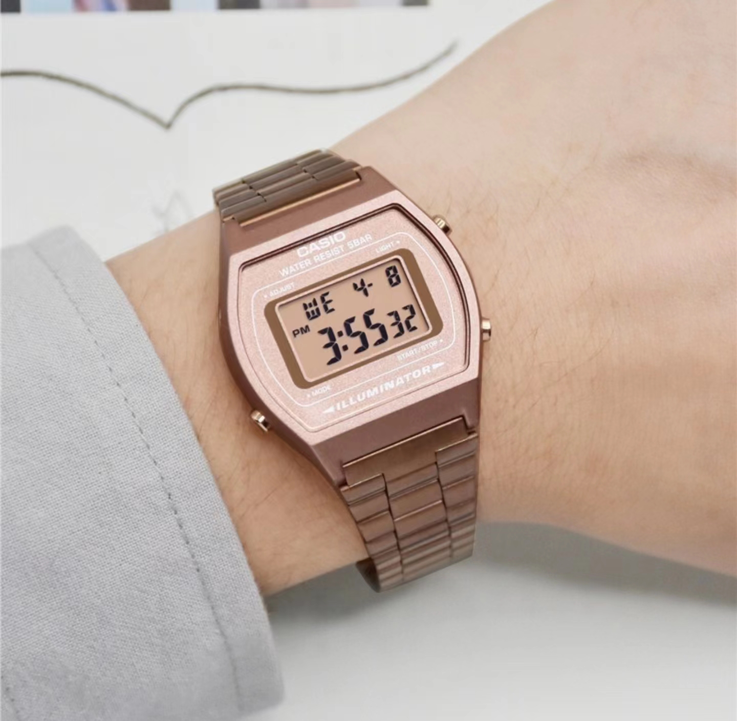 Casio Casio watch retro small square watch unisex, comfortable and versatile B640WC-5A rose gold women's model