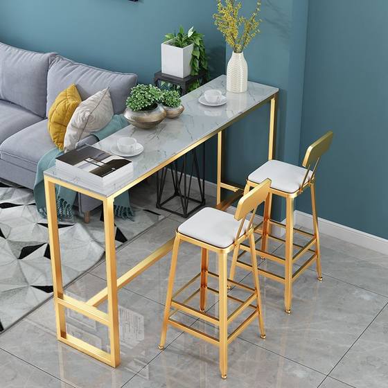 현대적인 간단한 대리석 바 거실 바 테이블과 의자 조합 조명 럭셔리 철제 바 밀크 티 숍 긴 테이블