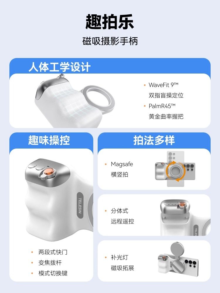 Taixun Magnetic Shooting Assistant Iphone16Pro/Apple17Pro Zoomable Photography Handle with Fill Light Set