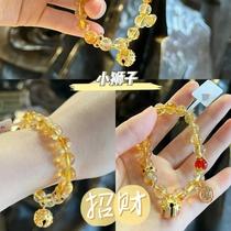 Temple Tonghuang Style Treasure Crystal Waking Lions Hand Chain Blonde Crystal Don Carved bell Lion Handstring New Middle Live