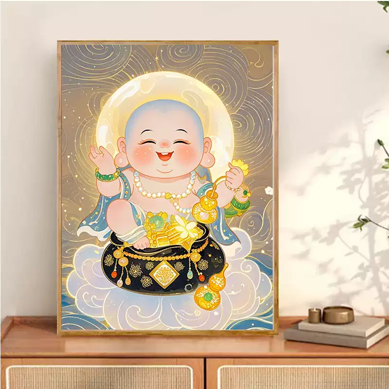 笑口常开弥勒佛diy数字油画填色画手工填充丙烯中式