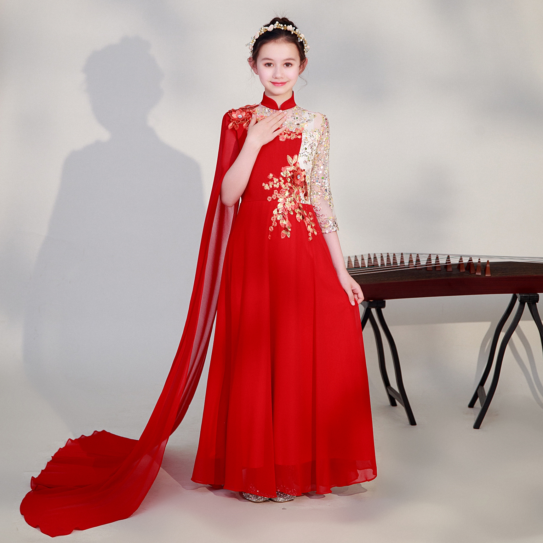The Guzheng plays out the female Grand Scout Class Classical floating comfort women China Wind Four Seasons high-end gown dress-Taobao