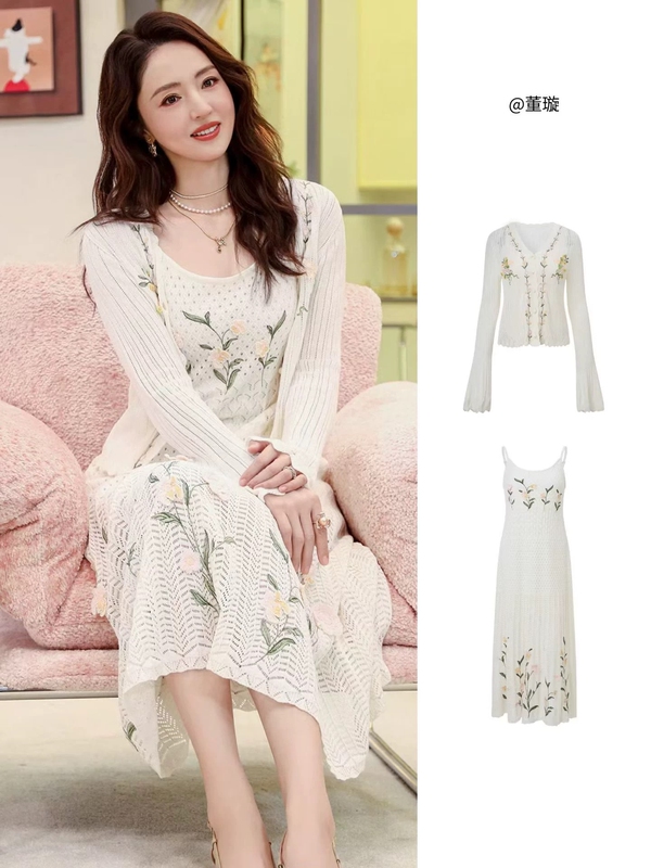 Themed Commemorative Dress Similar to Xu Jiaqi and Dong Xuan'S, Featuring Floral Embroidery and Spaghetti Straps, Summer 2026