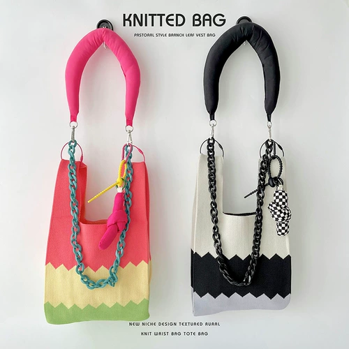 Трикотажная вместительная и большая сумка через плечо на одно плечо, сумка для еды