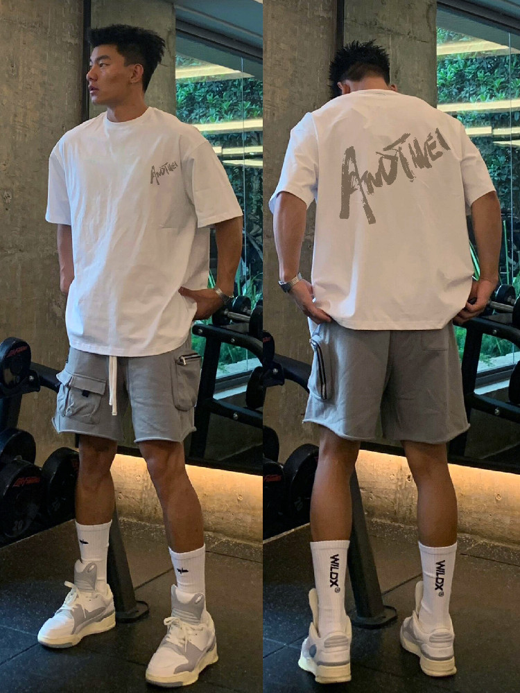 European and American Style Cool and High-End English Short-Sleeve T-Shirt for Men, Heavyweight Pure Cotton Casual Trendy Brand Couple's Top, Half-Sleeve Summer