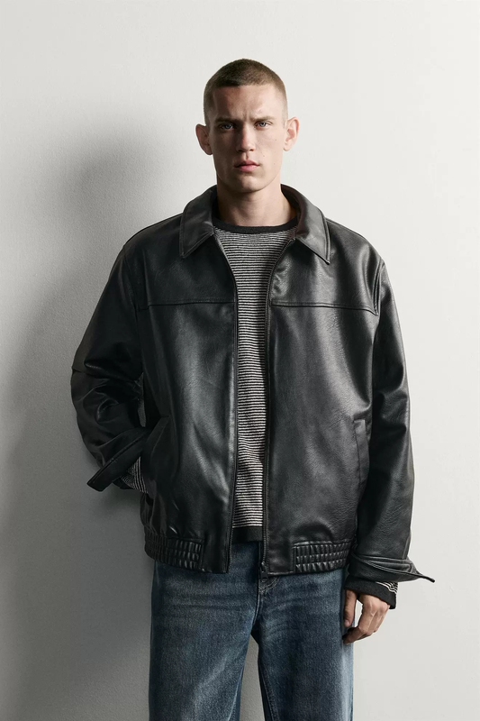 2026 Early Autumn New Men's Clothing Loose Leather-Effect Zipper Jacket 4027800 800