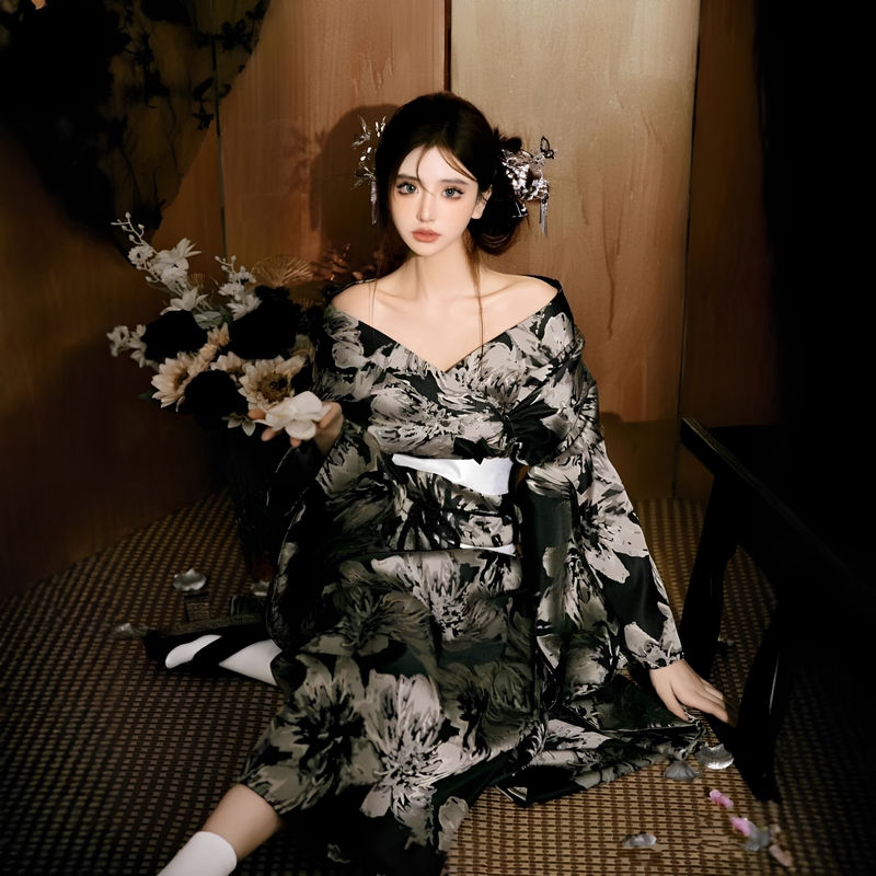 Dirty Cat Society Japanese Cherry Blossom Girl Geisha Flower Girl Traditional Kimono Japanese Yukata Formal Wear Yakuza Daughter