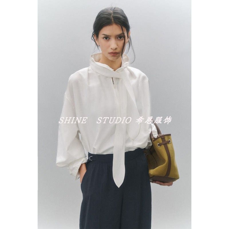 Korean Style Tim~Quiet Luxury, Lightweight, High-Intelligence, Multi-Wear, Lace-Up Ribbon Shirt, Solid Color, Long-Sleeved, Thin Blouse Wot803W Korean Style Tim~Quiet Luxury, Lightweight, High-Intelligence, Multi-Wear, Lace-Up Ribbon Shirt, Solid Color, Long-Sleeved, Thin Blouse Wot803W