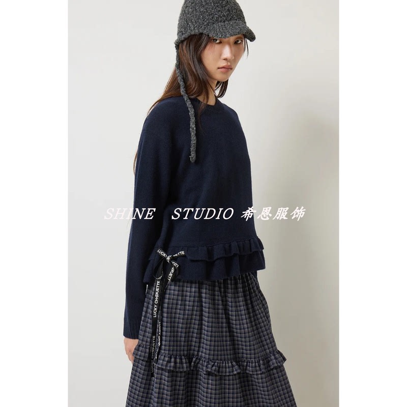 Korean Brand Liucky~ Solid Color Sweater for Women, Autumn and Winter 2026, Warm Knit Top with Ruffled Edges, Lfwaw26310 Korean Brand Liucky~ Solid Color Sweater for Women, Autumn and Winter 2026, Warm Knit Top with Ruffled Edges, Lfwaw26310