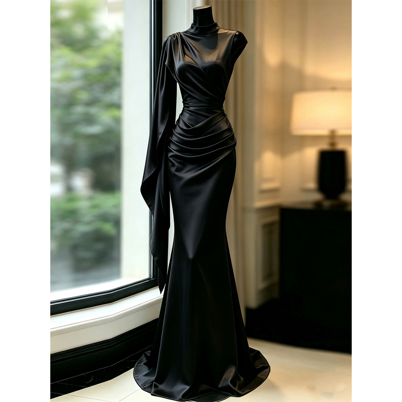 Black Evening Dress for Women, High-End Style, 2026 New Model, Suitable for Coming-Of-Age Ceremony, Piano Performance, Vocal Audition, and Host Role, Elegant Dress Black Evening Dress for Women, High-End Style, 2026 New Model, Suitable for Coming-Of-Age Ceremony, Piano Performance, Vocal Audition, and Host Role, Elegant Dress
