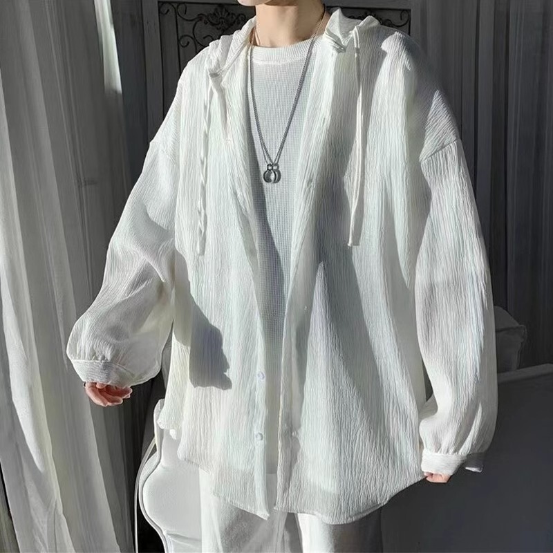 Plus Size 150kg White Sun-Protective Long-Sleeve Shirt for Men, Summer Thin Style, Loose Fit for Big Guys, Versatile Outerwear Jacket Top2