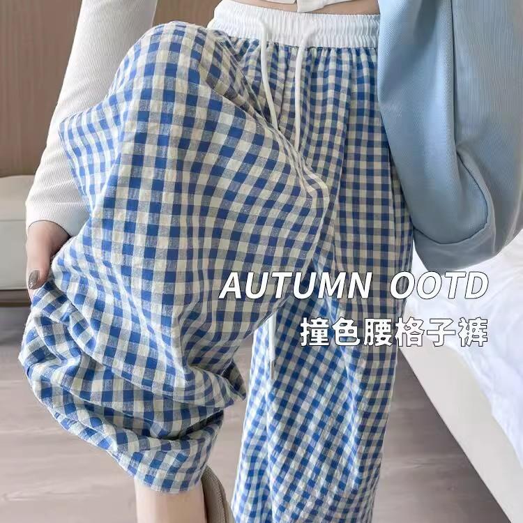 British Dhwa Color-Block Plaid Pants for Women 2026 Spring and Autumn New Loose Yamamoto Straight-Leg Pants Casual Versatile Trendy Pants