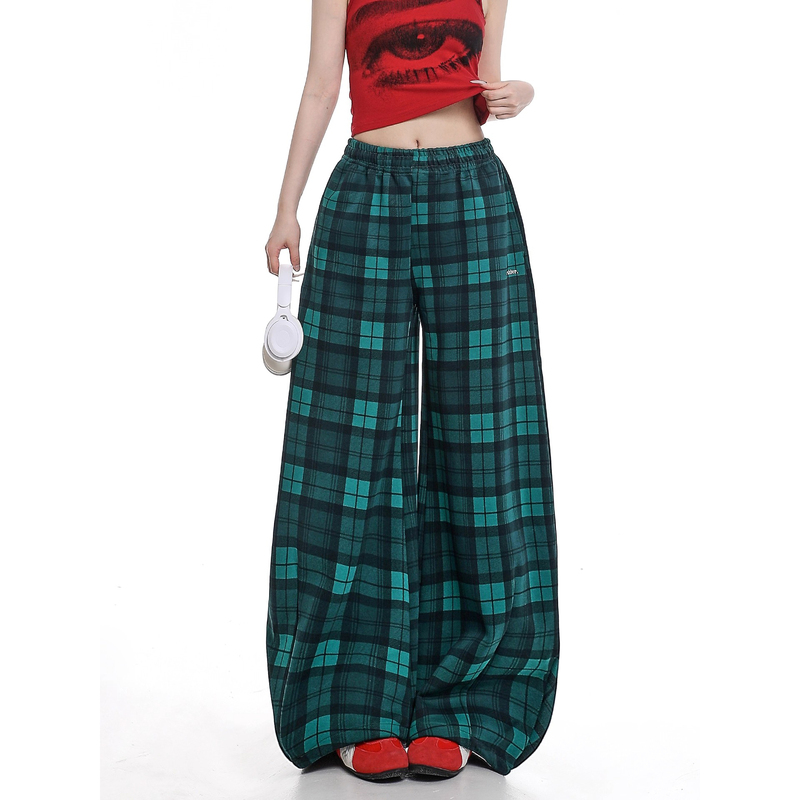 British Dhwa American Retro Plaid Scimitar Pants for Women 2026 Autumn New Loose Sports Slimming Wide-Leg Pants Trendy British Dhwa American Retro Plaid Scimitar Pants for Women 2026 Autumn New Loose Sports Slimming Wide-Leg Pants Trendy