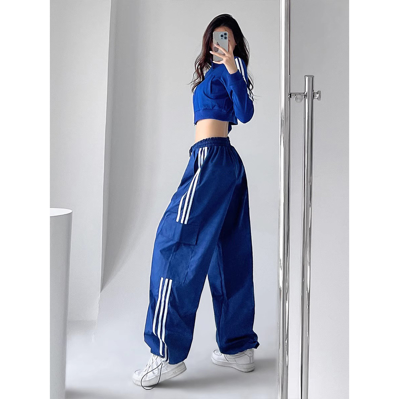 British Dhwa Side-Striped Cargo Pants for Women 2026 Spring and Autumn New Casual Versatile Straight-Leg Wide-Leg Sports Pants Trendy