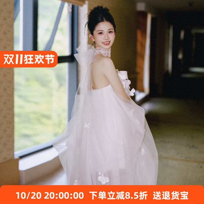 French-Style Ultra-Fairy Floral Light Wedding Dress for Women, Bride, Pregnant Women, Strapless Morning Gown, Stunning Engagement Dress French-Style Ultra-Fairy Floral Light Wedding Dress for Women, Bride, Pregnant Women, Strapless Morning Gown, Stunning Engagement Dress