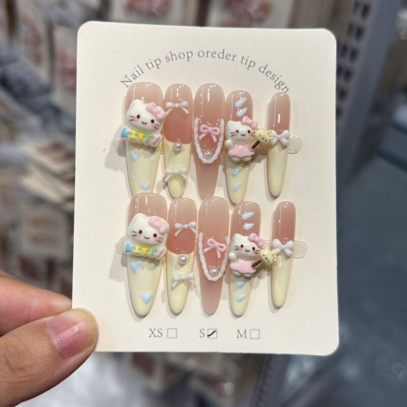 Kawaii Wearable Nails for Cute Girls, Handmade Cartoon Style, Pure Handmade, New French Style Wearable Nails