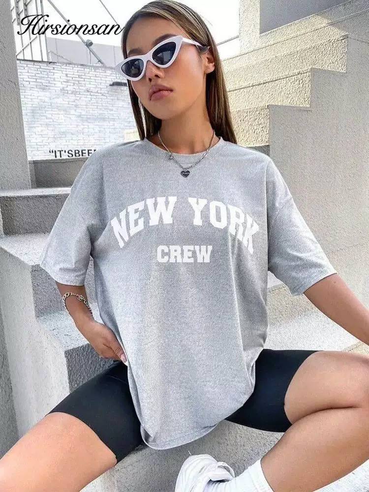 Футболка Hirsionsan oversize с буквенным принтом, женская, летний стиль