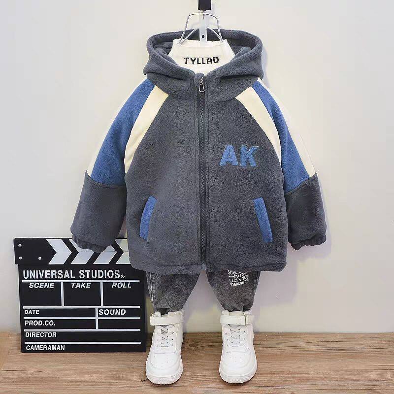 Boy autumn winter coat 2023 new children cotton clothes Korean version baby spring autumn and winter foreign gas plus suede thick blouses cool-Taobao