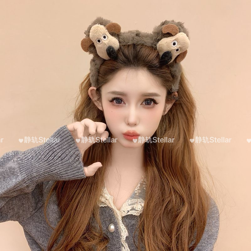 2025 New Cute Palmer Dog Headband Cartoon Plush Puppy Hair Clip for Face Washing - Versatile Headband