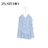 ZA new summer women's bow tie deep V-neck stacked decorative short suspender dress 5029238