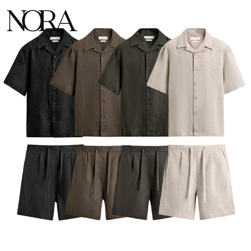 Za Single-Breasted Bowling Collar Short-Sleeved Shirt 5070904 Loose Elastic Waist Casual Shorts 5070903