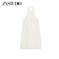 ZA new summer women's French sexy style halter neck backless tassel knitted short dress 3921095