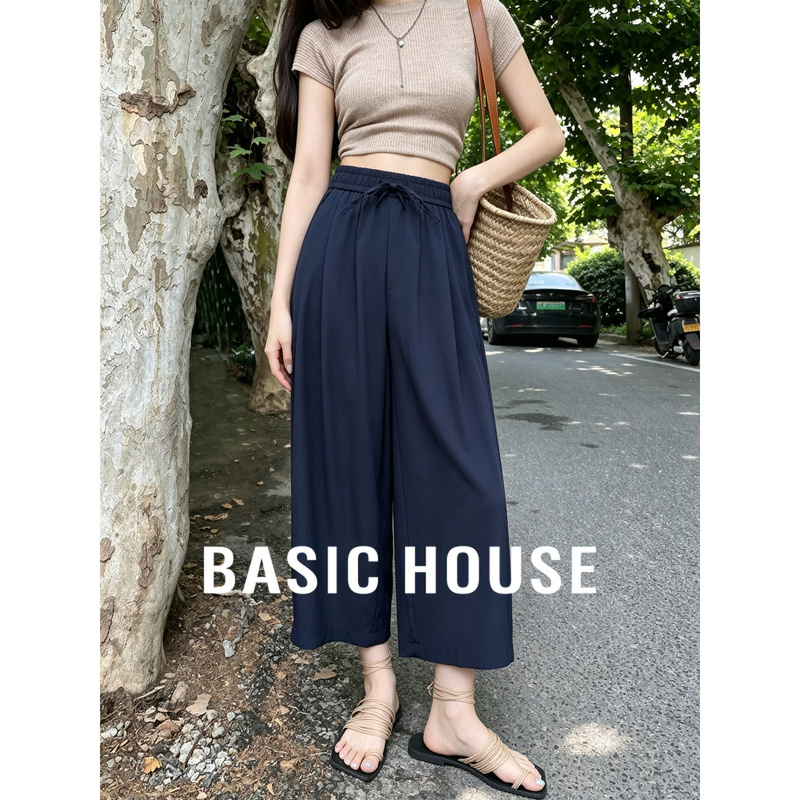Basic House/Baijiahao Drawstring Wide-Leg Pants for Women, New Summer Style, Nine-Point Pants, Loose Casual Drape Skirt Pants Basic House/Baijiahao Drawstring Wide-Leg Pants for Women, New Summer Style, Nine-Point Pants, Loose Casual Drape Skirt Pants