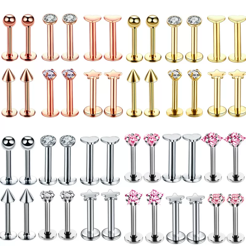 [12PC Crystal Labret Piercing Set 16G Heart Tragus Piercing E]