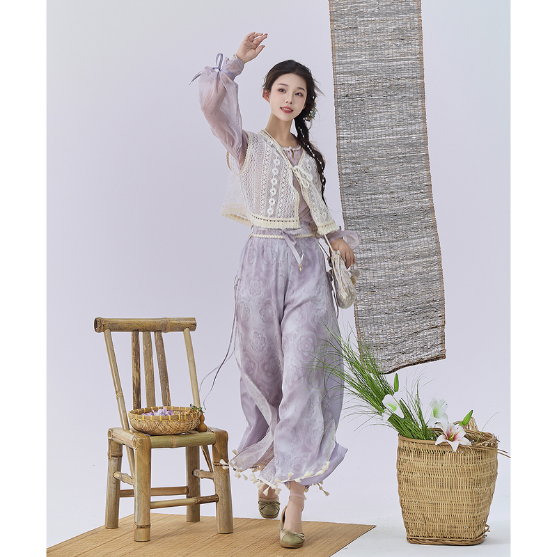 Clearance Set with Free Gift [Qingyunjin] Original Hanfu Vest, Modified Song-Style Pants, Chinese Style Han Elements, Wide-Leg Pants, Song Dynasty Style