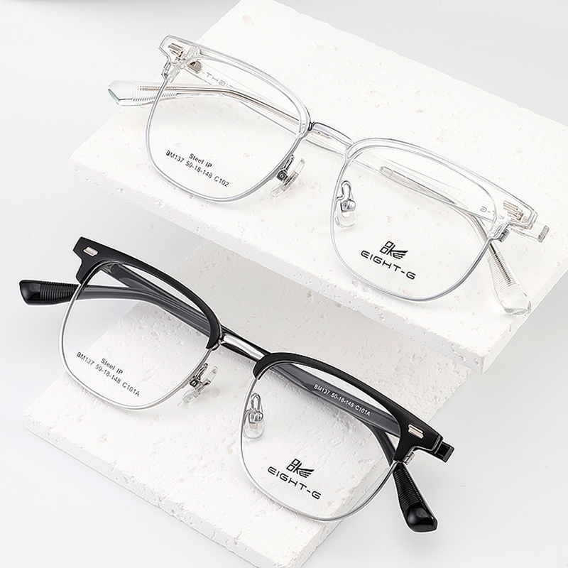 Eight grams of glasses EIGHT-G eyebrow rack student brow line EMS optical male anti-blue light distribution degree glasses BM137 -Taobao