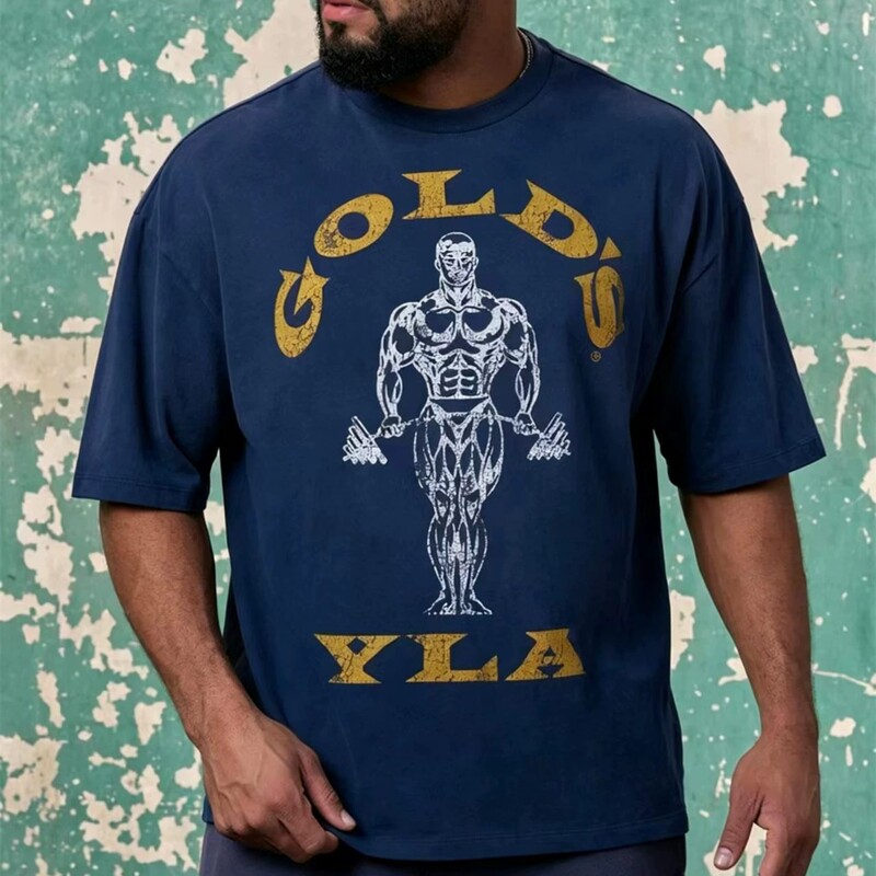 Youngla Sports Short-Sleeved Men's T-Shirt American Fashion Brand Jogger Fitness Loose Heavyweight Cotton Round Neck Casual New Style