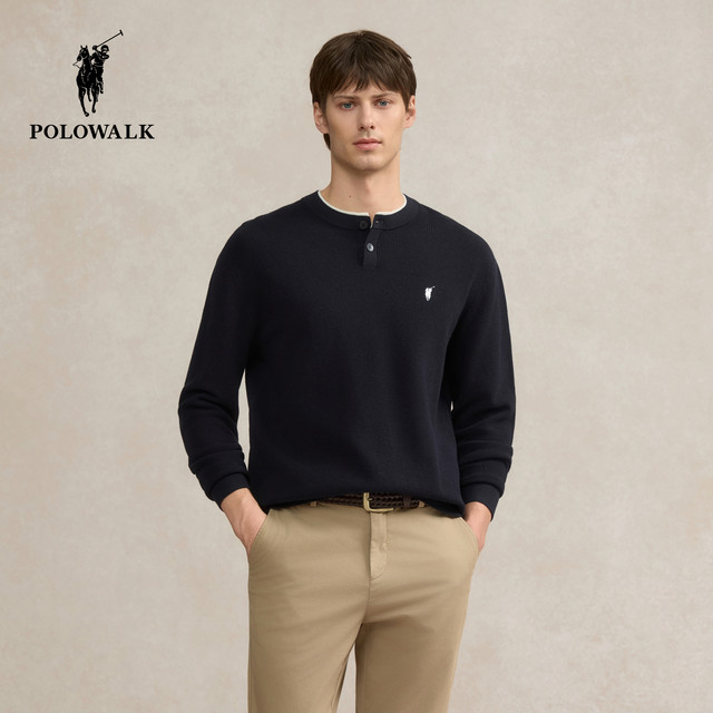 POLOWALK men's sweater 2025 autumn new product business casual round neck top men's pullover