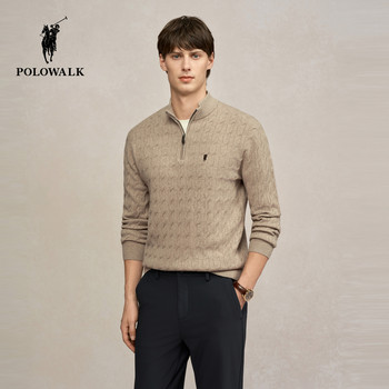 Polowalk men's sweater 2025 autumn new product fashion cork stand collar slim pullover men's top Polowalk men's sweater 2025 autumn new product fashion cork stand collar slim pullover men's top
