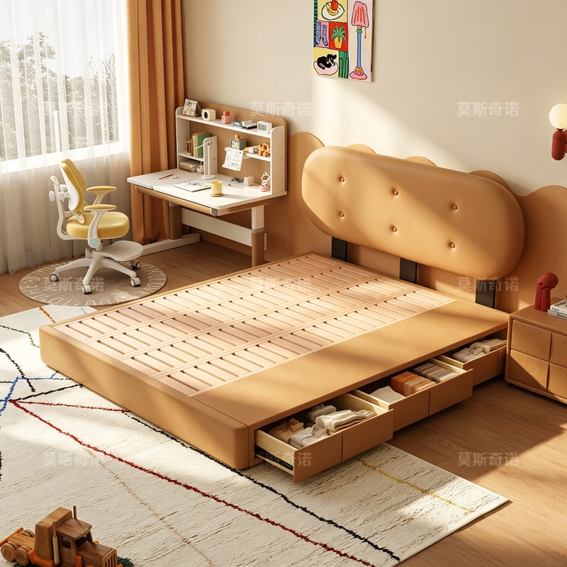 Solid Wood Children's Bed for Boys, Bedroom Bed, 1.5m Single Beds, Small Apartment Protective Rail, Girls' Princess Bed Solid Wood Children's Bed for Boys, Bedroom Bed, 1.5m Single Beds, Small Apartment Protective Rail, Girls' Princess Bed