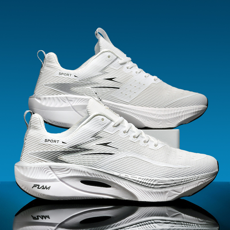 New Carbon Plate Running Shoes for Older Children, All-White Sports Shoes for Elementary School Boys and Girls, Pure White Running Shoes